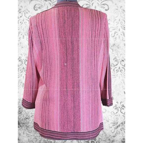 Ming Wang Womens M Open Front Knit Jacket Pink Black Trim Textured Blazer - Picture 4 of 10